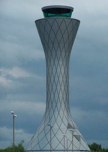 An image of the helix-shaped Edinburgh airport tower