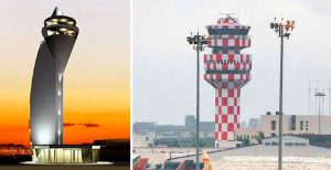 An image of Bahrain international airport and the old Mumbai international airport traffic control tower