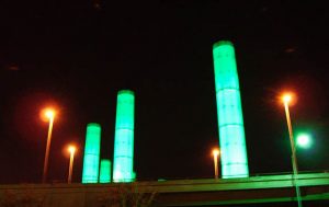 An image of the color changing towers at Los Angeles airport gateway