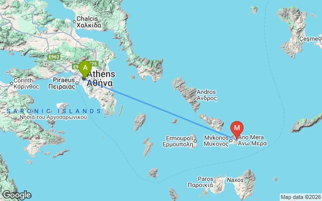 Flight path from Athens to Mykonos