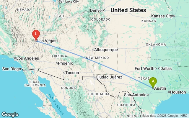 Flight path from Austin to Las Vegas
