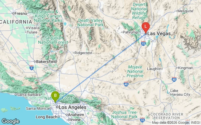 Flight path from Burbank to Las Vegas