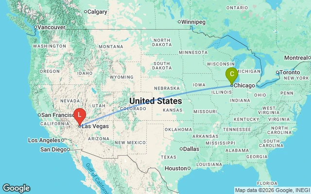 Flight path from Chicago to Las Vegas