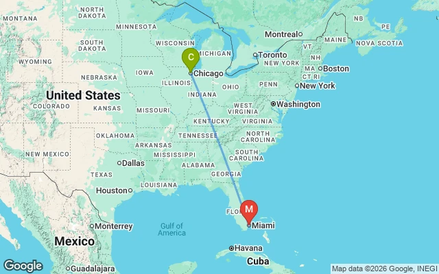 Flight path from Chicago to Miami