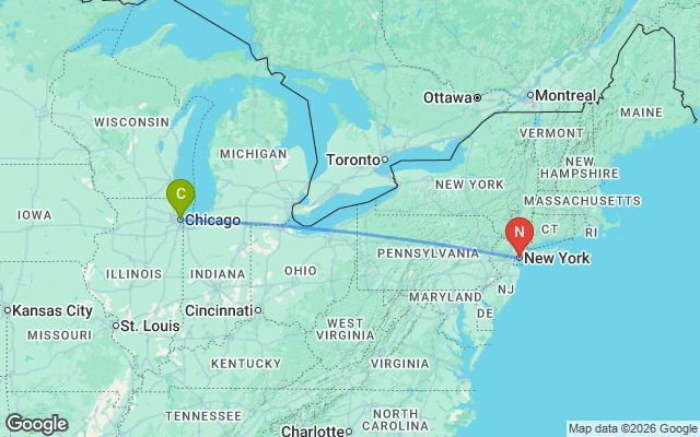 Flight path from Chicago to New York