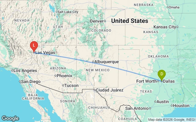 Flight path from Dallas to Las Vegas