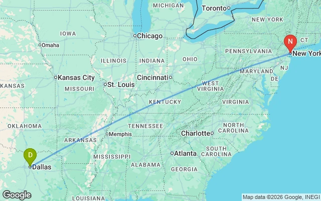 Flight path from Dallas to New York