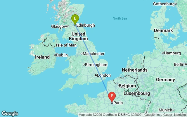 Flight path from Edinburgh to Paris