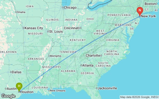 Flight path from Houston to New York