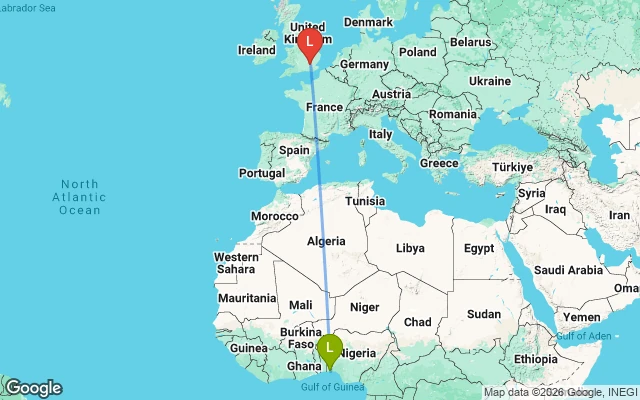 Flight path from Lagos to London