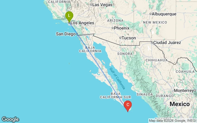 Flight path from Los Angeles to Cabo San Lucas