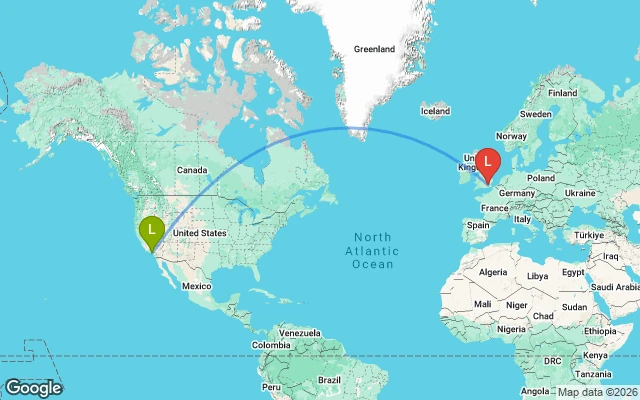 Flight path from Los Angeles to London