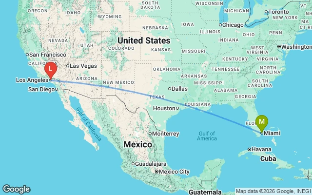 Flight path from Miami to Los Angeles