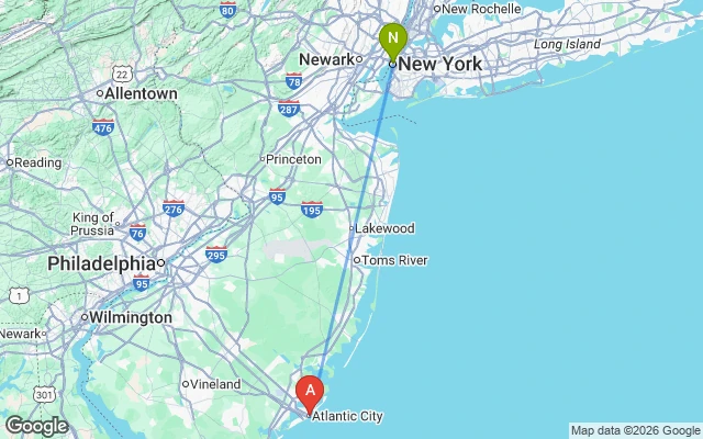 Flight path from New York to Atlantic City