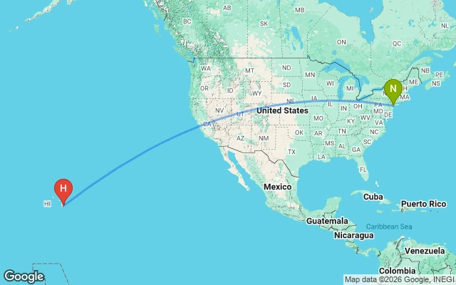 Flight path from New York to Hawaii