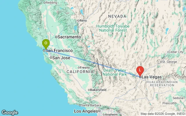 Flight path from Oakland to Las Vegas