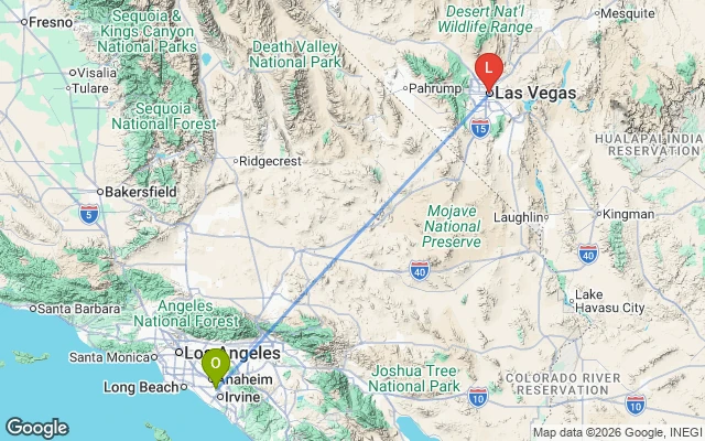 Flight path from Orange County to Las Vegas