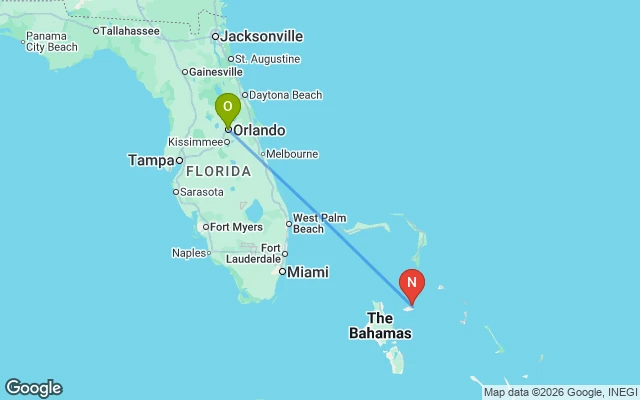 Flight path from Orlando to Nassau