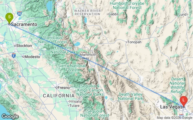 Flight path from Sacramento to Las Vegas