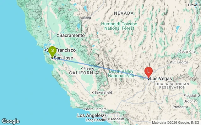 Flight path from San Jose to Las Vegas