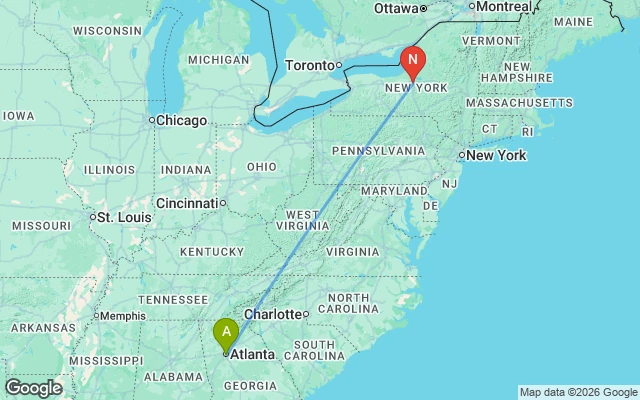 Flight path from Atlanta to New York