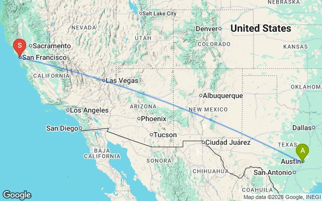 Flight path from Austin to San Francisco