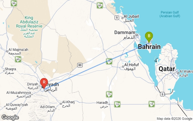 Flight path from Bahrain to Riyadh