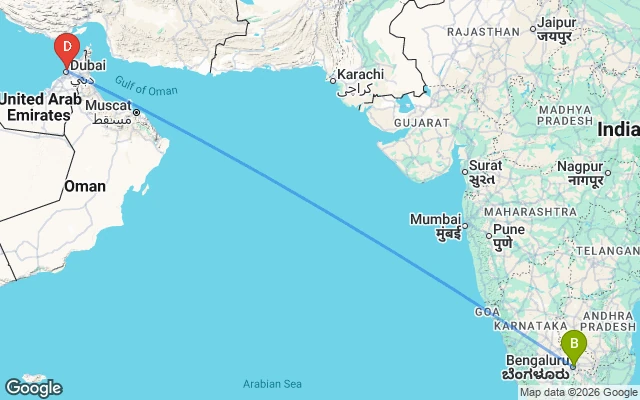 Flight path from Bangalore to Dubai