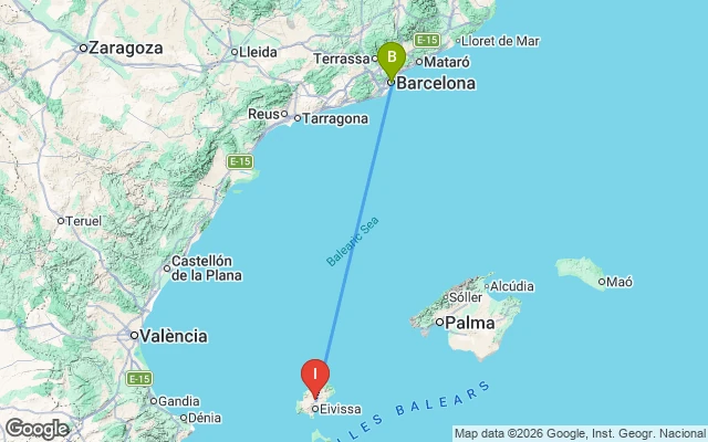 Flight path from Barcelona to Ibiza