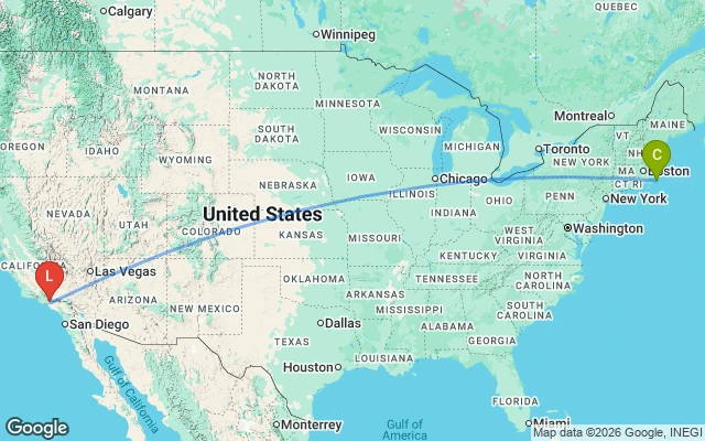 Flight path from Cape Cod to Los Angeles