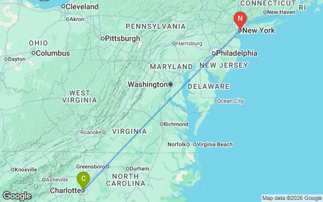 Flight path from Charlotte to New York