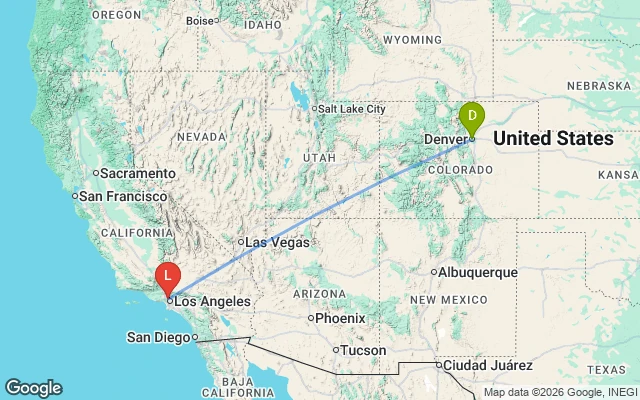 Flight path from Denver to Los Angeles