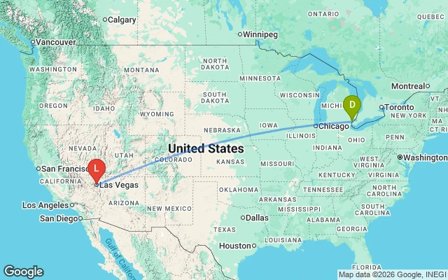 Flight path from Detroit to Las Vegas