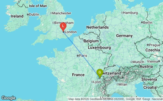 Flight path from Geneva to London