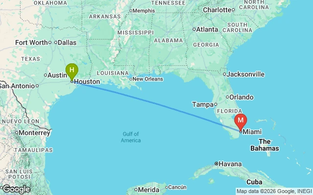 Flight path from Houston to Miami