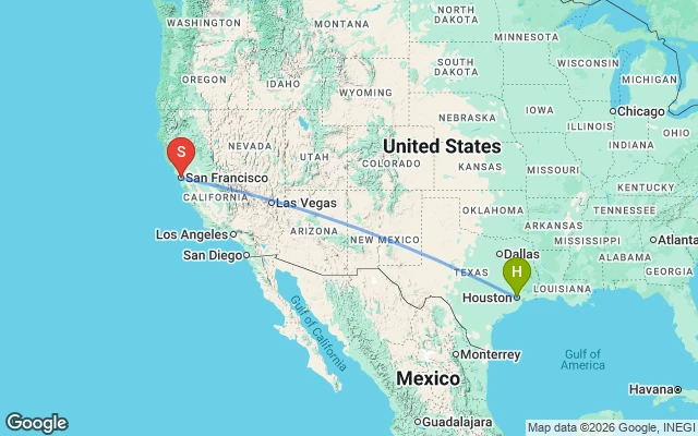 Flight path from Houston to San Francisco