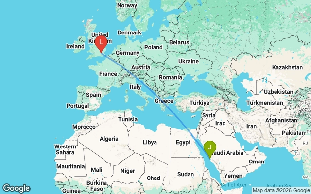 Flight path from Jeddah to London