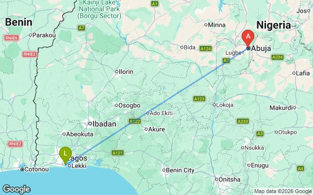 Flight path from Lagos to Abuja