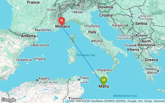 Flight path from Malta to Nice