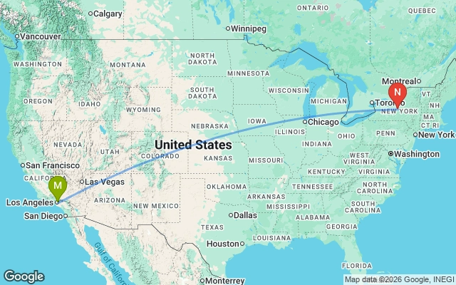 Flight path from Monterey to New York