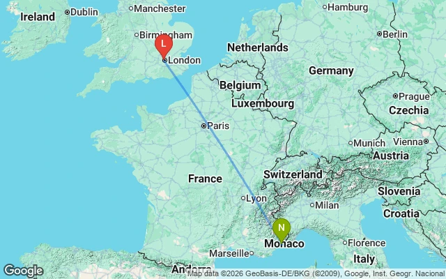 Flight path from Nice to London