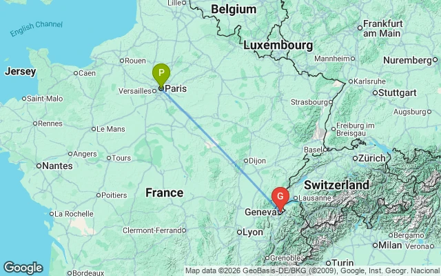 Flight path from Paris to Geneva