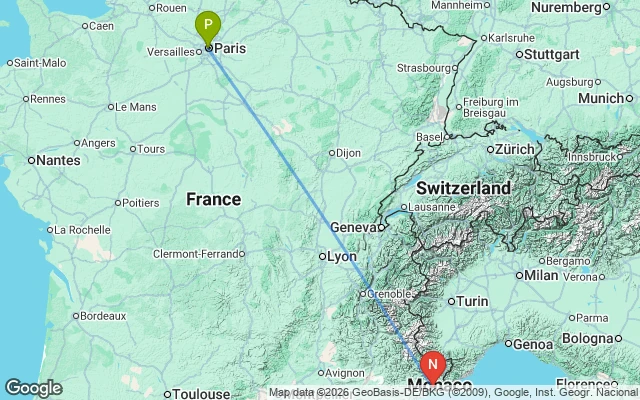 Flight path from Paris to Nice