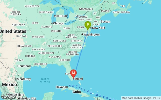 Flight path from Philadelphia to Miami