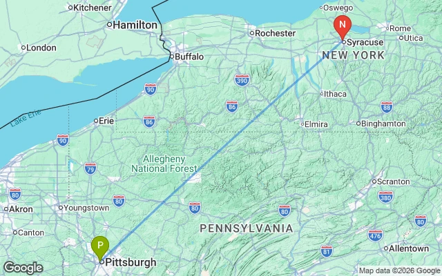 Flight path from Pittsburgh to New York