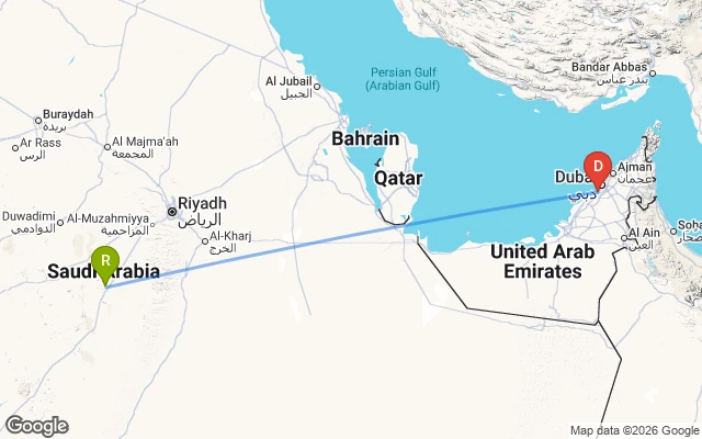 Flight path from Riyadh to Dubai