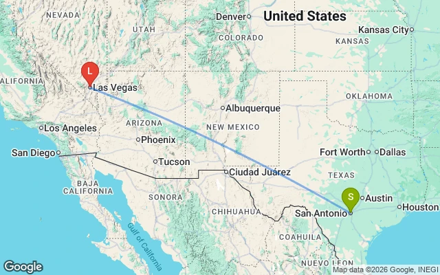 Flight path from San Antonio to Las Vegas