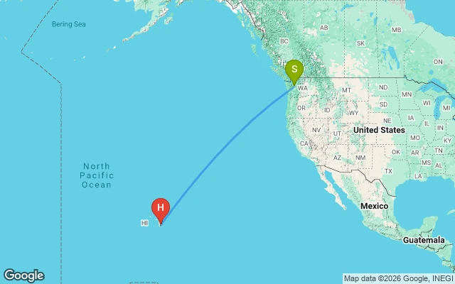 Flight path from Seattle to Hawaii