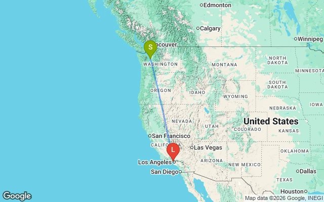 Flight path from Seattle to Los Angeles