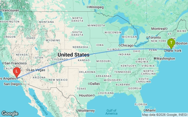 Flight path from The Hamptons to Los Angeles